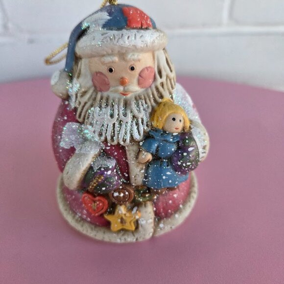 Vintage Christmas Holiday Santa Bell Ceramic Tree Ornament Classic Santa & Toys - Picture 7 of 8
